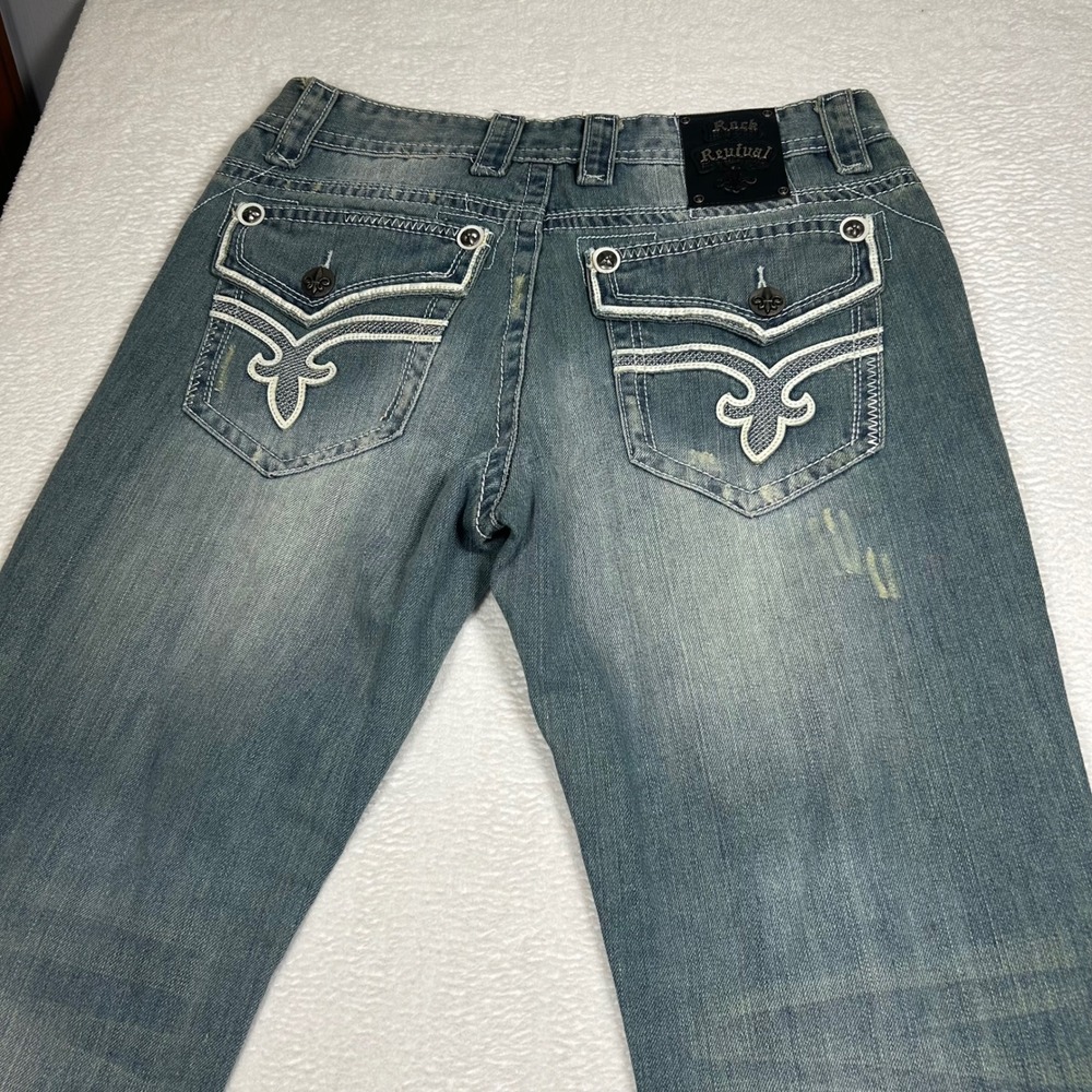 Rock Revival "Veel Vizark" Straight Jeans Distressed Y2K Denim Mens 36x34 Blue